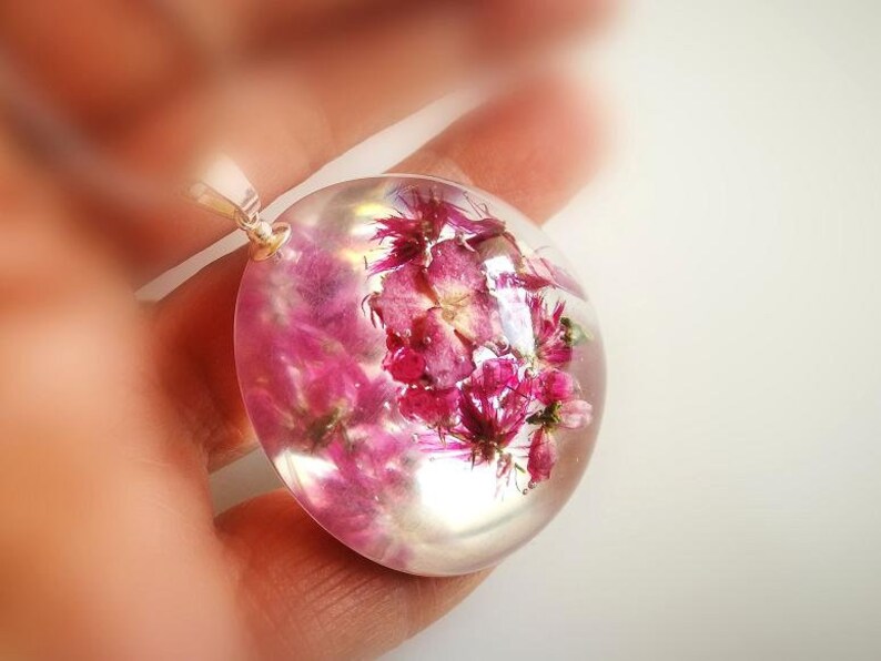 38 mm Pink Erica necklace in hemisphere from resin
