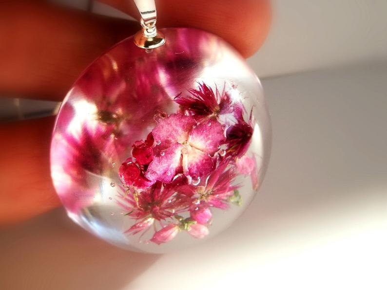 38 mm Pink Erica necklace in hemisphere from resin