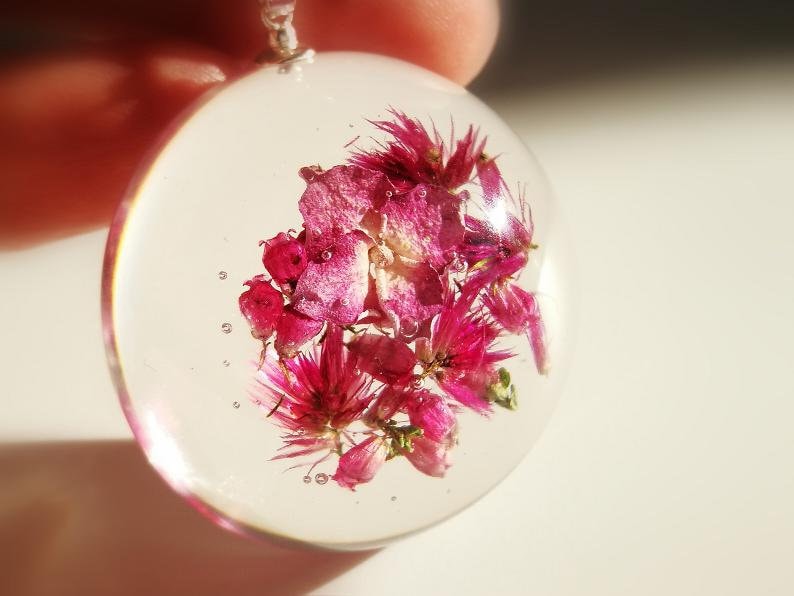38 mm Pink Erica necklace in hemisphere from resin