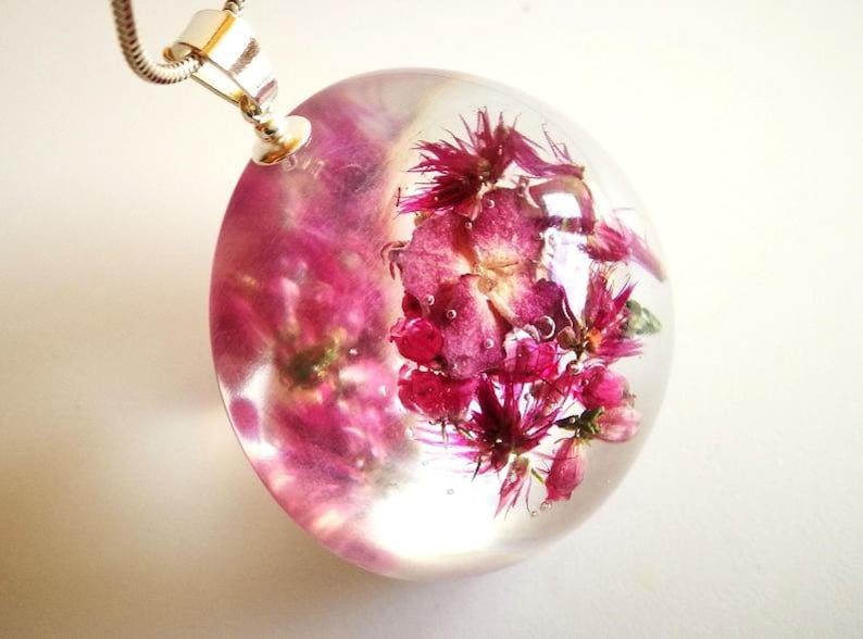 38 mm Pink Erica necklace in hemisphere from resin