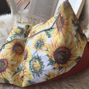 Reading pillow, linen, large, flexible, sunflower pillow, book holder, tablet bookend, tablet holder, book holder, tablet pillow