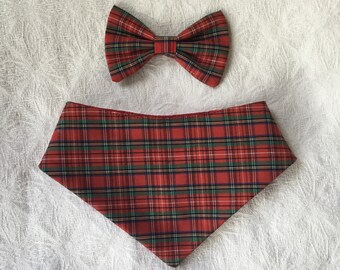 Halstuch Hund/Katze Leinen + Tartan, rot kariertes Halstuch, Weihnachtshalstuch, mit Snap, Bandana für kleine Hunde, Minihunde