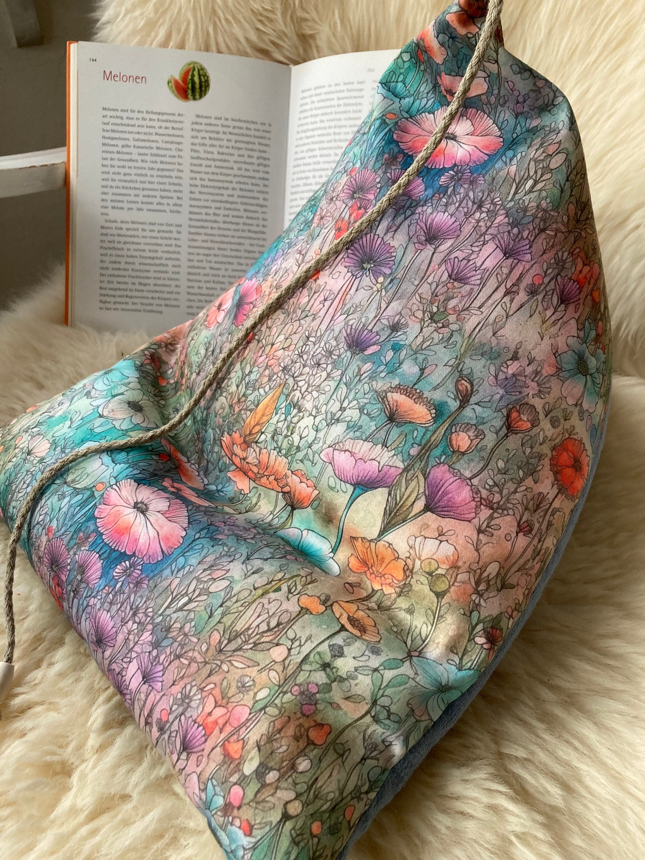 Almohada de lectura, lino+, grande, flexible, prado de flores