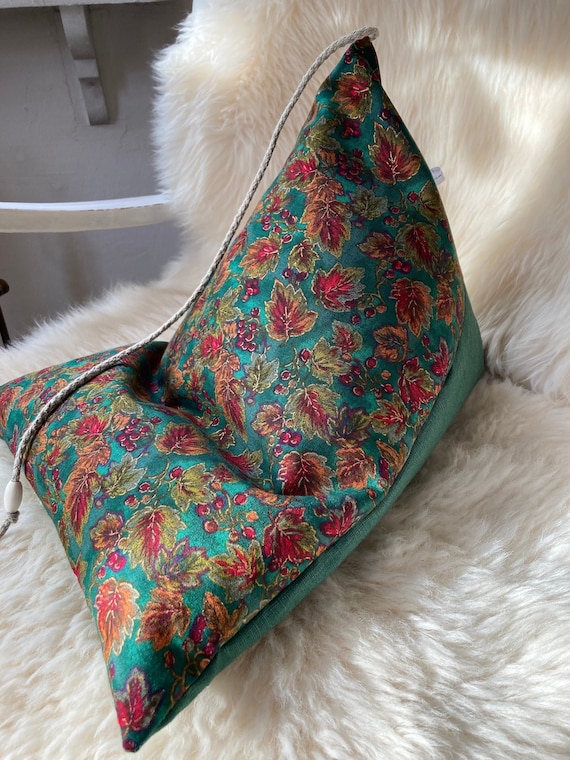 Coussin de lecture, grand, lin, vrilles, feuilles, baies, coussin