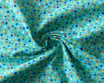 Rainbow Confetti Polka Dots on Blue 43&quot; Wide 100% Cotton Quilting Fabric - Sold By 1/2 Yard and Yard