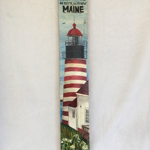 Hand-Painted West Quoddy Head Light – Original Art on Reclaimed Wood