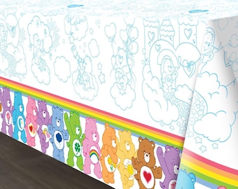 Care Bears Tablecover - Measures 54" wide by 108" long, Vintage Design, Nostalgic, Cheerful & Fun Theme, Retro Design, Colorful Party Decor
