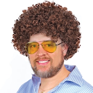 Bob Ross Wig Brown Costume Party Afro Wig for Men, Women, and Kids Bob Ross Costume, Halloween Party & Play image 1