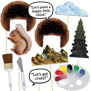 Bob Ross Photo Booth Props for an Artful and Fun-filled Party! Bring the 80s Vibes and Bob Ross&#39;s Original Art to Life with Card Stock Props