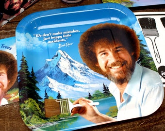 Bob Ross Classic Dinner Plates (8 Pack) – Birthday, 80s Party, Adult Art Party, Painting Party Theme, Paint & Sip, or Graduation