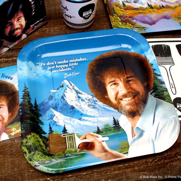 Bob Ross Classic Dinner Plates (8 Pack) – Birthday, 80s Party, Adult Art Party, Painting Party Theme, Paint & Sip, or Graduation