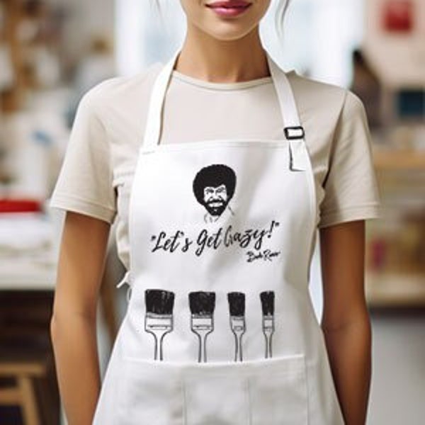 Bob Ross Painting Apron with Pockets, Gift for Art Teacher, Apron for Women, Adults and Kids, Artist Apron, Birthday Gift, Graduation Gift
