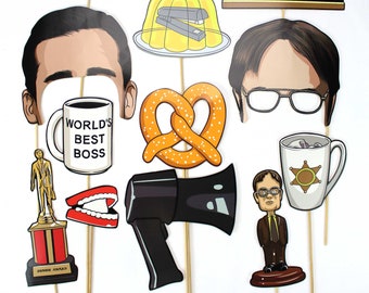 Photo Booth Props- The Office themed - Dunder Mifflin Party Decorations, Selfie Accessories, Themed Event Supplies for Birthdays, Retirement