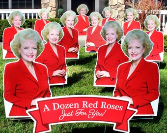 Golden Girls Dozen Red 'Roses' Yard Decorations | Betty White Cutouts | For Birthdays, Anniversaries, & Valentine's Day – with Metal Stakes