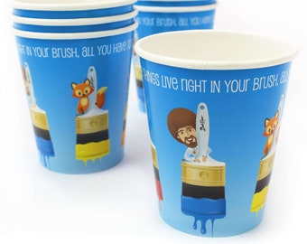 Bob Ross and Friends Party Cups (8 Pack) – for Kids Art Party, Painting Party Theme, 1st Birthday, 2nd Birthday, Gender Reveal Party