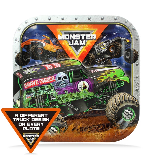 Monster Jam 9" Paper Plates (Set of 8). Each plate is a different Monster Truck. Great for Birthdays, Pre-Funk Arena Show & Tailgate Party