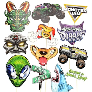 Monster Jam Photo Booth Props (12 Props) Great for Birthday Party Photos, Fun Group Activity, Party Decorations with Wooden Sticks