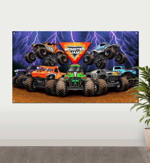 Monster Jam Wall Mural – 3 x 5 Foot Fabric Wall Decoration. Polyester, 4-6 year old boy. Grave Digger Monster Truck