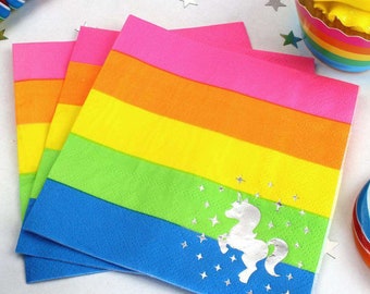 Rainbow Unicorn Silver Foil Stamped Beverage Napkins (20 Pack) – Designed to Match our Unicorn Party Supplies and Event Decorations