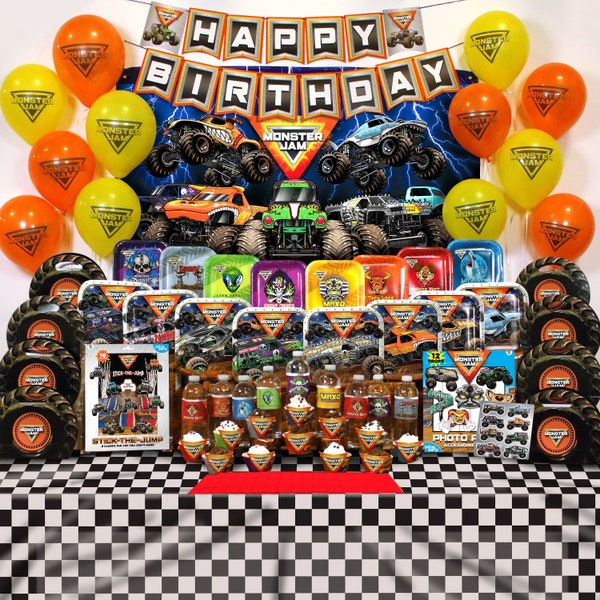 Monster Jam Party Supplies & Decorations for Birthday, Watch Parties, 4x4 Tailgate Gatherings, Baby Showers, First Birthdays, and More.