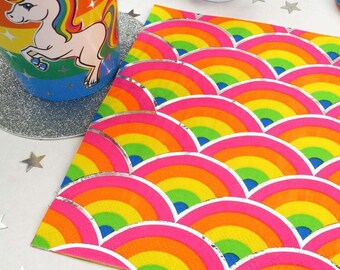 Rainbow Napkins (20/Pack), Bright Colors, Colorful Pattern, Silver Foil, Decoupage, First Birthday Parties, Collage Tissue Paper Decorations