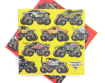 Monster Jam Beverage Napkins (Pack of 16) Collage of Monster Trucks with Grave Digger. Great for Birthdays, Hodge Podge & Decoupage Projects
