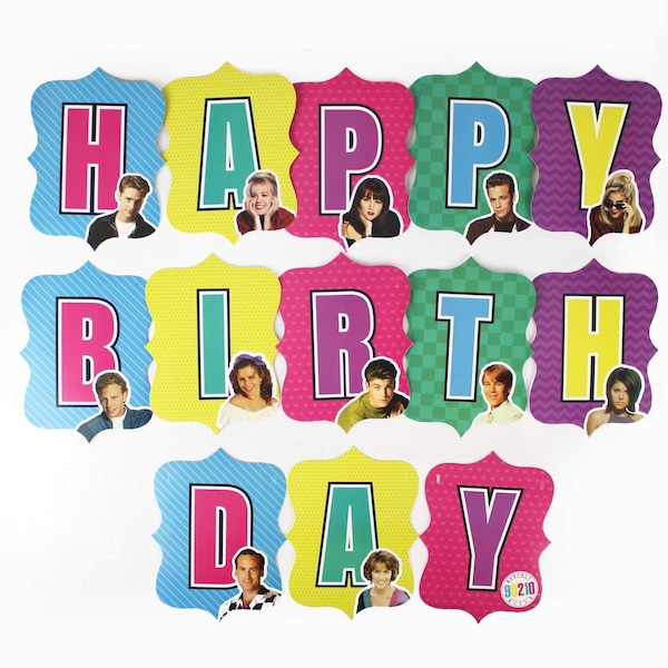 Beverly Hills 90210 Birthday Pennant Banner – for 40th, 50th Birthday Party, Graduation, or use with 80s & 90s Theme Party Table Decorations