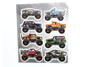 Monster Jam Sticker Sheets (Pack of 8) – 8 Stickers per Sheet.  Great as Birthday Party Favors, or for use with DIY Monster Truck Projects