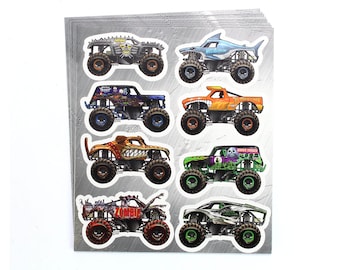 Monster Jam Sticker Sheets (Pack of 8) – 8 Stickers per Sheet.  Great as Birthday Party Favors, or for use with DIY Monster Truck Projects