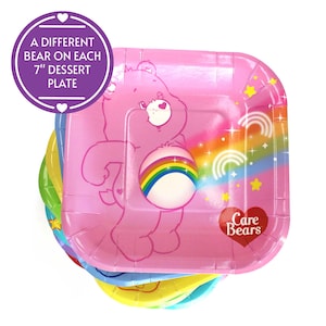 Talerzyki deserowe Care Bears 7" (zestaw 8 sztuk) - Vintage 80s, zastawa stołowa w stylu retro, urocze i kolorowe artykuły na przyjęcie urodzinowe