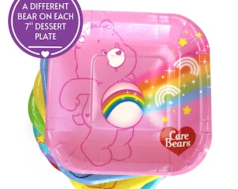 Care Bears Dessert Plates 7" (Set of 8) - Vintage 80s, Retro Themed Tableware, Cute & Colorful Birthday Party Supply