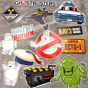 Ghostbusters Photo Booth Props - Set of 15 | Slimer, Mini-Puft, No-Ghost Logo | Perfect for Ghostbusters Parties, Birthdays, & Themed Events