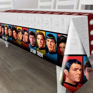 Mantel de plástico de la serie original de Star Trek con diseño clásico de tripulación para fiestas de cumpleaños de ciencia ficción.