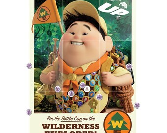 Juego de Disney Pixar UP: Ponle la tapa a la botella (para 16 jugadores) Juego de fiesta de exploradores de la naturaleza / Actividad para fiestas de cumpleaños / Juegos para fiestas infantiles
