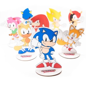 Classic Sonic Party Decor, Sonic Wooden Figures Set of 8, Retro Gaming Party Decorations, Sega Sonic Centerpieces, Gamer Party Supplies