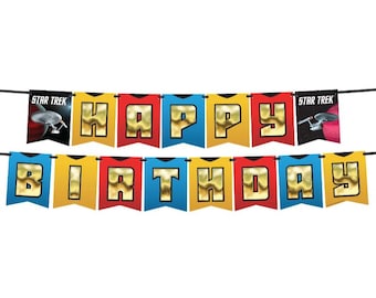 Star Trek Happy Birthday Banner | Colorful Party Decoration with Enterprise Design for Sci-Fi Fans