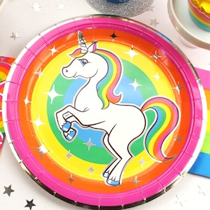Rainbow Unicorn Silver Foil Stamped 9" Dinner Plates (8 Pack) – Designed to match our Unicorn Party Supplies and Tableware Decorations