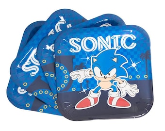 Classic Sonic Dinner Plates 9 Inch, Sonic Party Plates, Retro Gaming Party Supplies, Sega Sonic Birthday Decor, Gamer Party Tableware