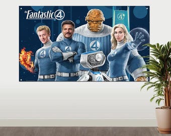 Fantastic Four Fabric Wall Banner (3' x 5') – Superhero Party Backdrop – Reusable Photo Banner Decor