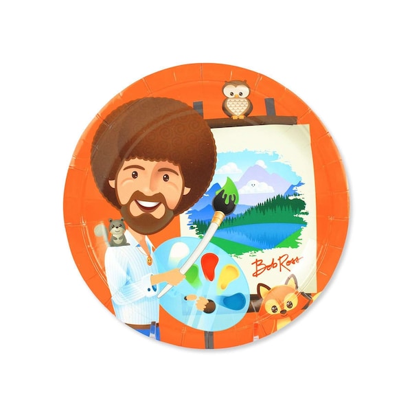 Bob Ross and Friends Dessert Plates (8 Pack) – for Kids Art Party, Painting Party Theme, 1st Birthday, 2nd Birthday, Gender Reveal Party