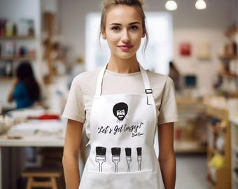 Bob Ross Painting Apron with Pockets, Gift for Art Teacher, Apron for Women, Adults and Kids, Artist Apron, Birthday Gift, Graduation Gift