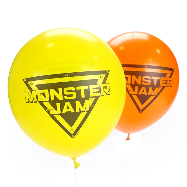 Monster Jam Latex Balloons (Pack of 12)– 6 Orange and 6 Yellow, Each Printed with a Black Monster Jam Logo.  Great Birthday Party Decoration