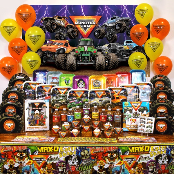 Monster Jam Party Supplies & Decorations for Birthday, Watch Parties, 4x4 Tailgate Gatherings, Baby Showers, First Birthdays, and More.