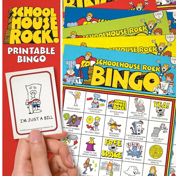 SchoolHouse Rock Printable Party Game- Printable Bingo Game for all Ages, Download and Print. Educational Game, Party Game, Kids and Adults