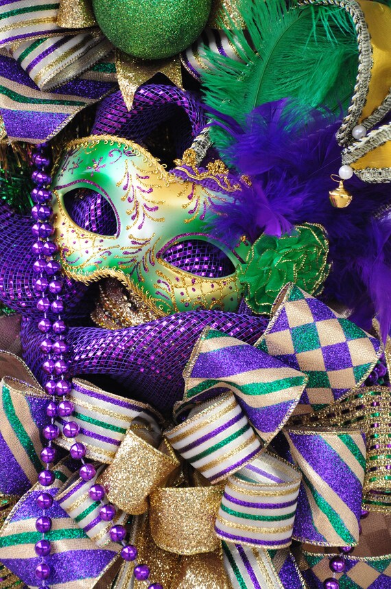 Mardi Gras Swag Front Door Hanger Front Door Decor Mardi Etsy