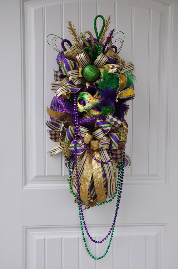 Mardi Gras Swag Front Door Hanger Front Door Decor Mardi Etsy