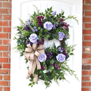 XL Lavender Rose Wreath, Large Floral Grapevine, Large Purple Wreath, Gift for Mom, Housewarming Gift, Summer Wreath, Everyday Wreath
