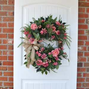 Large Wildflower Wreath, Pink Wreath, Housewarming Gift, Gift for Mom, Farmhouse Style, Everyday Wreath, Nursery Wreath, Bridal Shower Decor