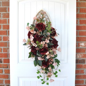 Burgundy Hydrangea Wall Arrangement, Floral Wreath, Housewarming Gift, Gift for Mom, Hydrangea and Rose Floral Arrangement, Burgundy Decor