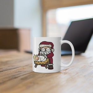 Santa with the Manger Ceramic Child&#39;s Mug - Personalized Christmas Joy!